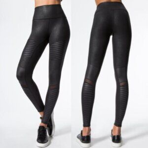 ALO Yoga High Waist Coated Black Moto Leggings Size S